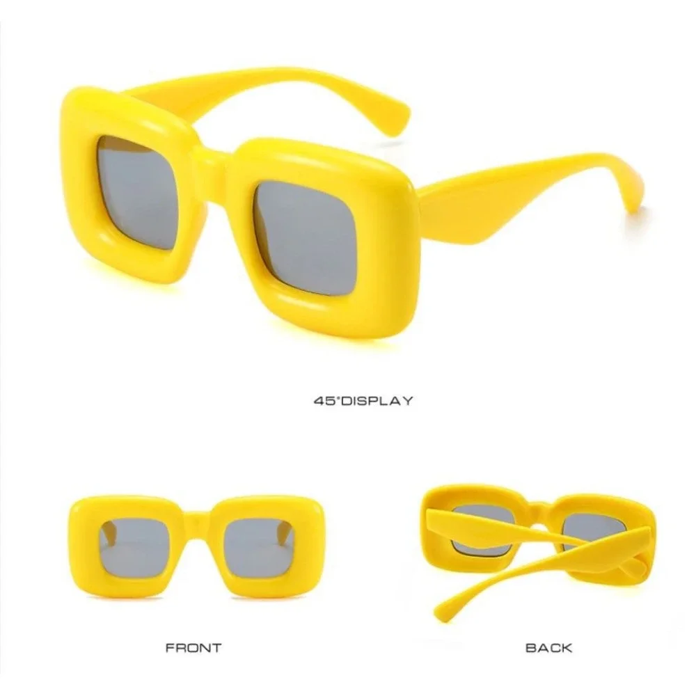 Square Yellow‎ Sunglasses Women's Chunky Frame Fashion Trendy Bold Statement New